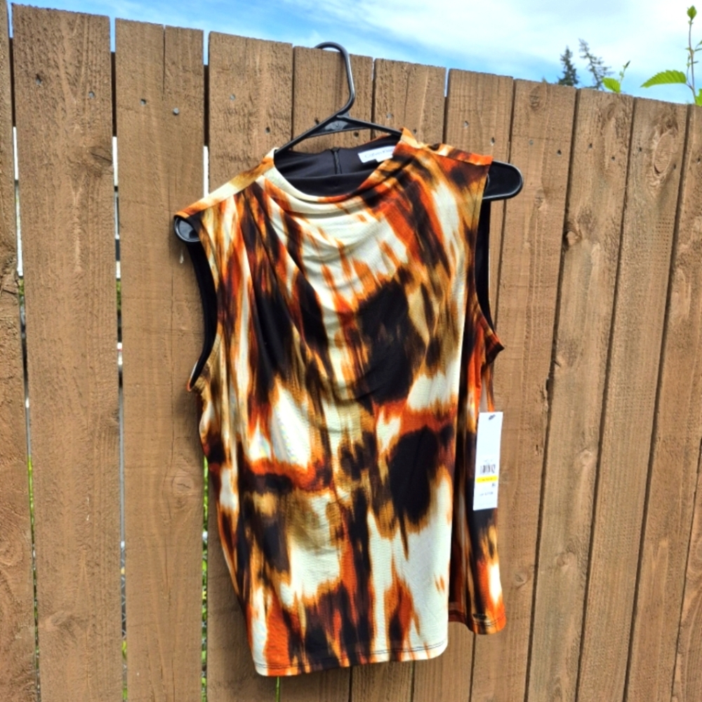 NWT Calvin Klein Brown and Orange Sleeveless Blouse Sleeveless